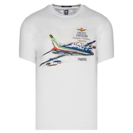 Aeronautica Militare t-shirt uomo ts2080 tshirt bianco pilota frecce tricolori aermacchi mb-339 in cotone (l)