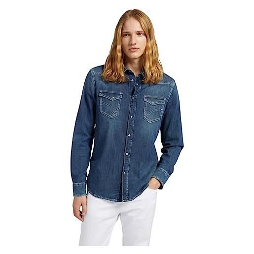 Gas camicia manica lunga in jeans kant x 151258010355 xs blu blu scuro