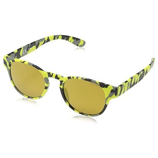Police exchange 2 sunglasses, yellow, black & grey/green camoufllage frame/dark yellow mirror lens, 49 unisex