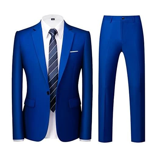 KUDORO abiti da uomo 2 pezzi slim fit monopetto un pulsante da sposa business casual smoking suit blazer pantaloni set completo, blu, xl