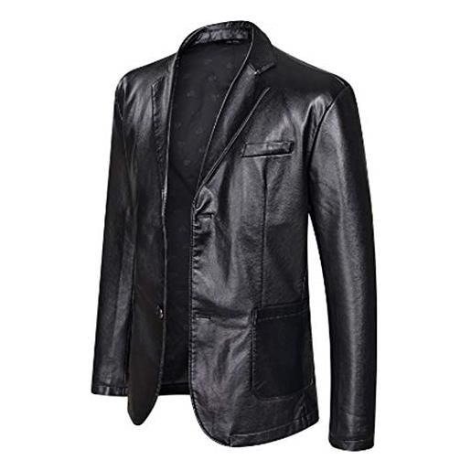 GL SUIT giacca in pelle da uomo primavera e autunno inverno blazer bavero pu tuta in ecopelle cappotti giacca da moto bottone giacca stile motociclista casual intelligente, nero, l