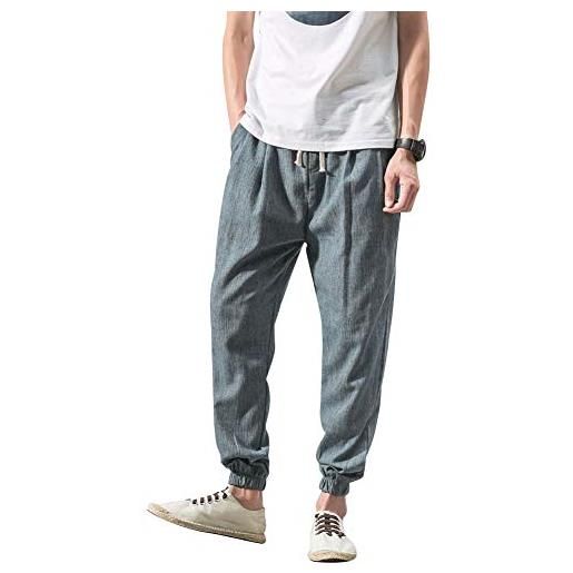 Vanvene - pantaloni casual da uomo in lino e cotone, leggeri e larghi, da spiaggia, yoga, gamba ampia grigio xxl