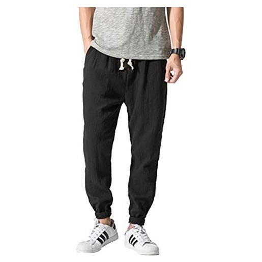 Vanvene - pantaloni casual da uomo in lino e cotone, leggeri e larghi, da spiaggia, yoga, gamba ampia grigio m