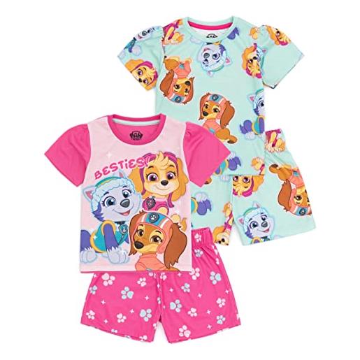 Paw Patrol pigiama girls 2 pack | bambini rosa blu skye everest liberty besties animated rescue pups t-shirt pantaloncini pjs | serie tv sleepwear merchandise
