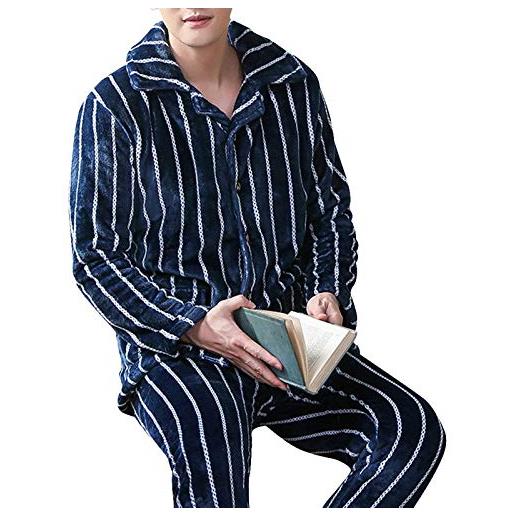 CIDCIJN pigiama da uomo intero set, pigiama uomo caldo pigiama uomo flanella inverno spessa pigiama set spessa manica lunga pijama casual pigiama corallo pile suits 3xl, blu, 3xl