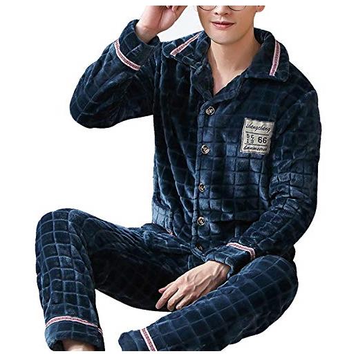CIDCIJN pigiama da uomo intero set, pigiama uomo caldo pigiama uomo flanella inverno spessa pigiama set spessa manica lunga pijama casual pigiama corallo pile suits 3xl, strisce blu, 3xl
