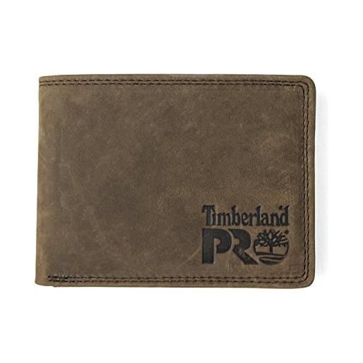 Timberland PRO portafoglio in pelle rfid con porta carte rimovibile, nero/brandy, taglia unica uomo