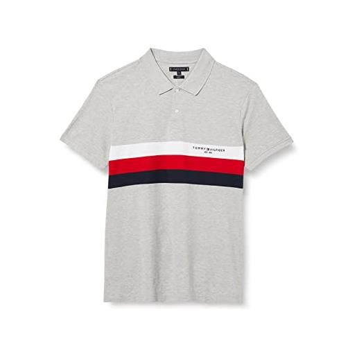 Tommy Hilfiger maglietta polo maniche corte uomo chest colourblock slim fit, bianco (white), s