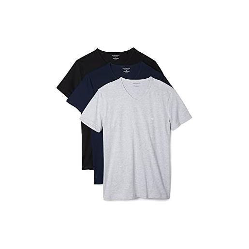 Emporio Armani men's cotton v-neck undershirts, 3-pack, grey/navy/black, medium