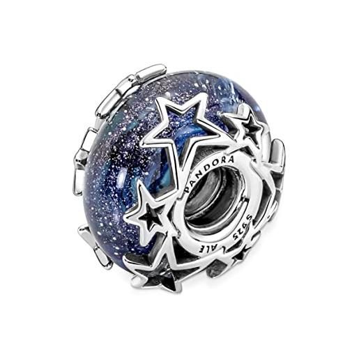 PANDORA moments sterling silver charm with galaxy glittery blue murano glass