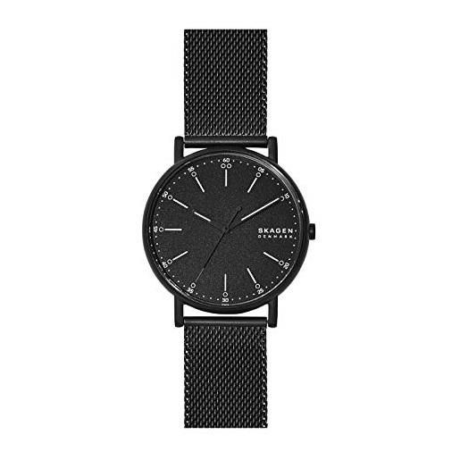 Skagen orologio da uomo signatur, movimento a tre lancette, cassa in acciaio inox 40 mm midnight con bracciale a maglie in acciaio inox, skw6579