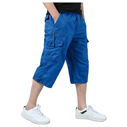 KEFITEVD casual twill elastico 3/4 cargo shorts loose fit multi-pocket capri pantaloni corti lunghi, blu reale, 50
