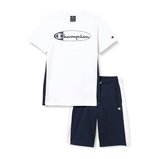 Champion legacy graphic shop contrast tape s/s t-shirt & shorts completo, (bianco/blu marino), 3-4 anni bambini e ragazzi