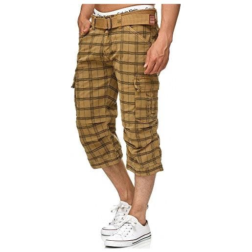 Indicode uomini nicolas check cargo shorts | pantaloncini cargo 3/4 inclusa cintura amber check 3xl