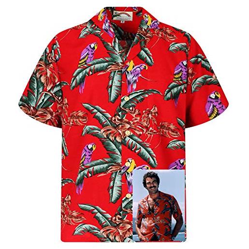 Paradise Found - camicia hawaiana stile tom selleck/magnum pi, originale, made in hawaii, taglia: xs-4xl rosso 3xl