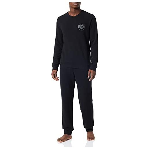 Emporio Armani sweater+trosers comfort stretch terry, felpa + pantaloni uomo, nero (black) , xl