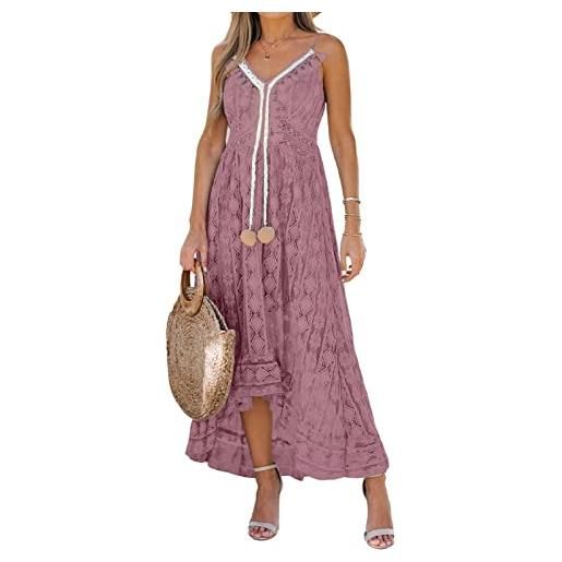 Cupshe, abito da donna bohémien in pizzo, svasato, con scollo a v, balze e nappe, adatto per la spiaggia, marrone, m