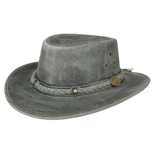 Scippis williams cappello australiano di pelle | cow boys hat | look invecchiato | estate/inverno (nero, xl/61-62cm)