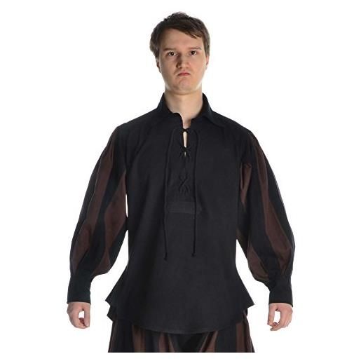 HEMAD/Billy Held hemad camicia landsknecht medievale uomo - parte anteriore del pizzo, maniche a sbuffo, cotton - s/m nero & rosso