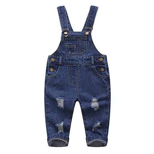 KIDSCOOL SPACE salopette di jeans strappati per bebè e bebè in puro cotone blu/nero, blu, 6-12 mesi