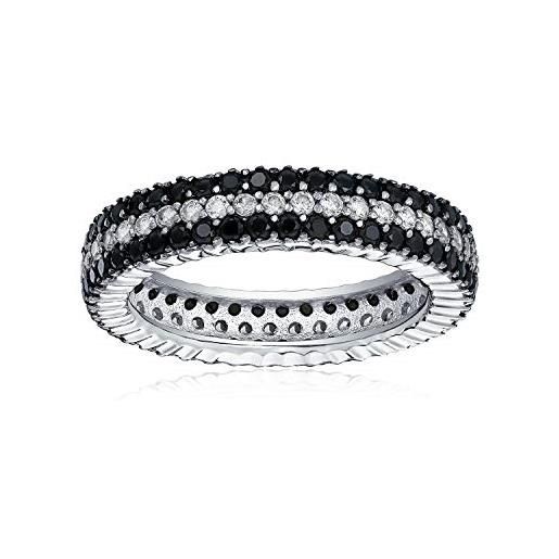 Bling Jewelry zirconia cubica pave due toni 3 fila striscia aaa cz dichiarazione nero e bianco wedding eternity band anello per le donne. 925 sterling silver