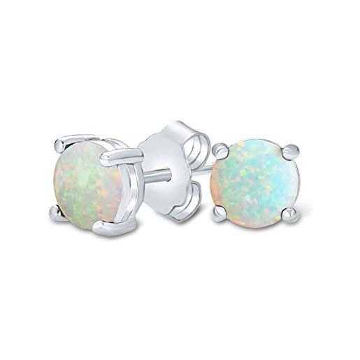Bling Jewelry 1ct laboratorio creato iridescente opale bianco rotondo solitario orecchini per le donne teen. 925 sterling silver october birthstone 6mm 4 prong basket set