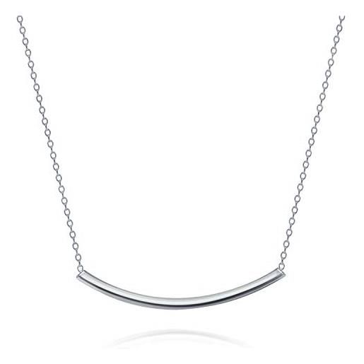 Bling Jewelry minimalista delicato sottile lateralmente orizzontale tubo rotondo curvo bar slide collana per le donne teen. 925 sterling silver