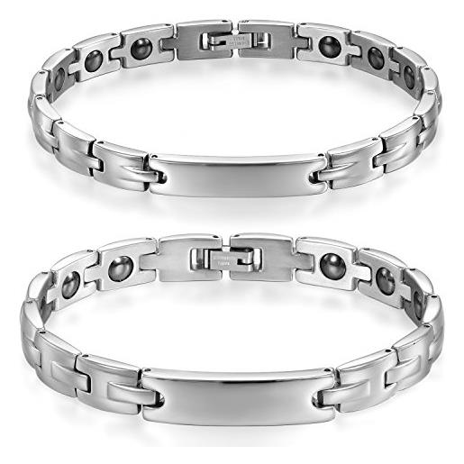 OIDEA bracciale braccialetto coppia lovers braccialetto acciaio inox magnete argento(1 coppia)