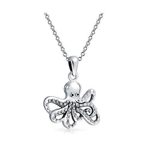 Bling Jewelry vacanza nautica lune di miele oceano vita marina creatura marina calamaro polpo ciondolo collana per donne adolescenti argento sterling 925 ossidato