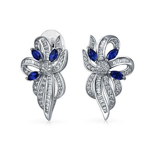 Bling Jewelry matrimonio di vacanza nuziale vintage stile vittoriano nuziale blu bianco cz nastro arco goccia orecchini per le donne placcato argento