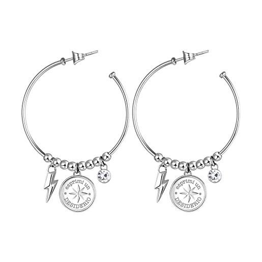 Brosway orecchini a cerchio donna in acciaio con simbolo rosa dei venti, orecchini donna collezione chakra - bhkl23