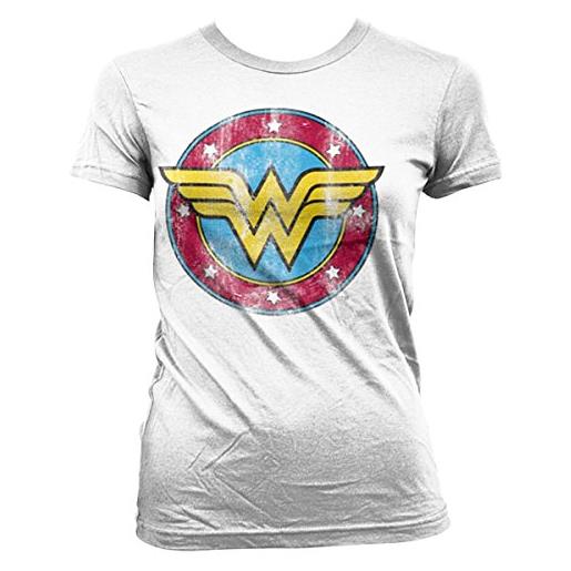 dc comics wonder woman - maglietta da donna con logo distressed