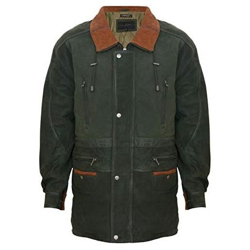 Infinity Leather giacca invernale classica parka da uomo con contrasto verde in morbida pelle scamosciata regular fit 2xl