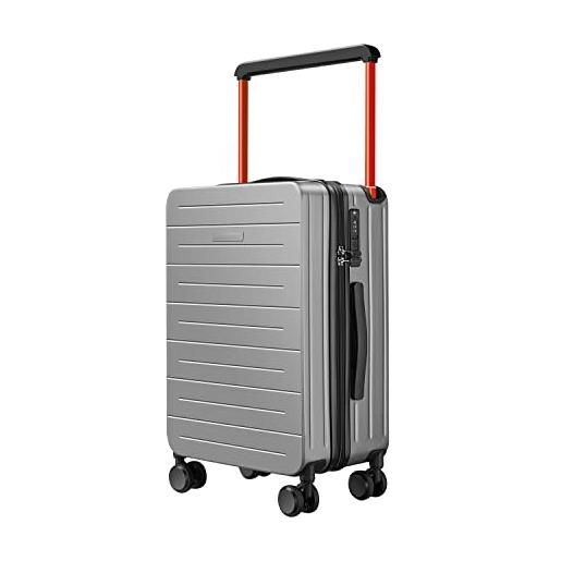 British Traveller valigia trolley bagaglio a mano leggero da trasportare bagaglio da cabina rigido con 8 ruote e serratura tsa, 55 x 38 x 20 cm(grigio)