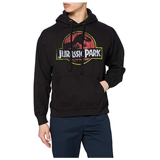 Jurassic Park cappuccio con logo invecchiato felpa con, nero, xl uomo
