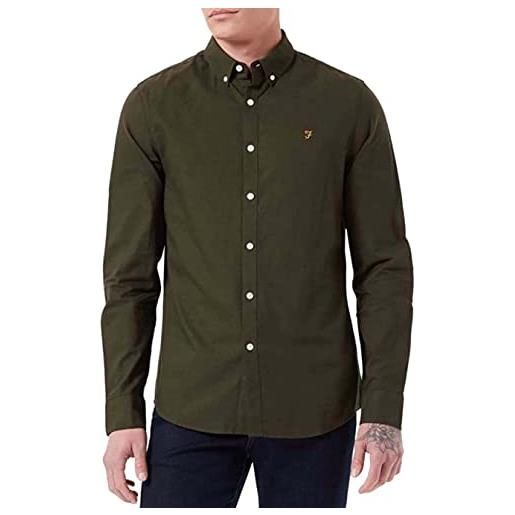 Farah brewer-camicia oxford in cotone slim fit, evergreen, l uomo