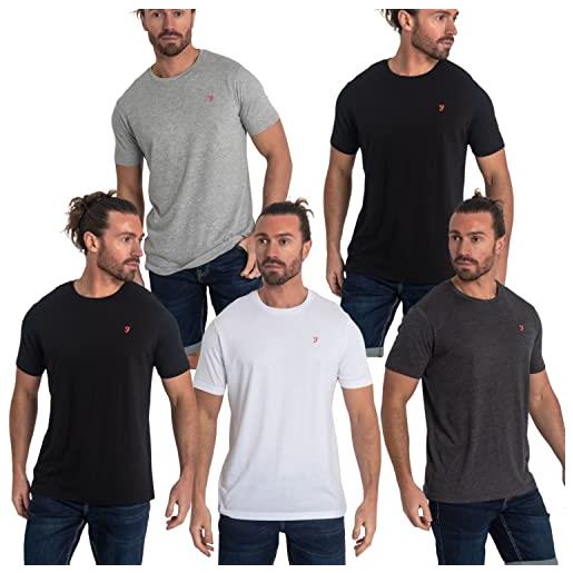 Farah t-shirt 3, 5, 7 pack da uomo classico girocollo in cotone solido t-shirt da cinque confezioni da uomo abbigliamento casual, firzton, s