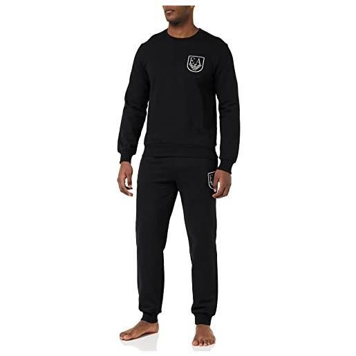 Emporio Armani sweater+trousers shield logo terry, maglione+pantaloni uomo, nero, m