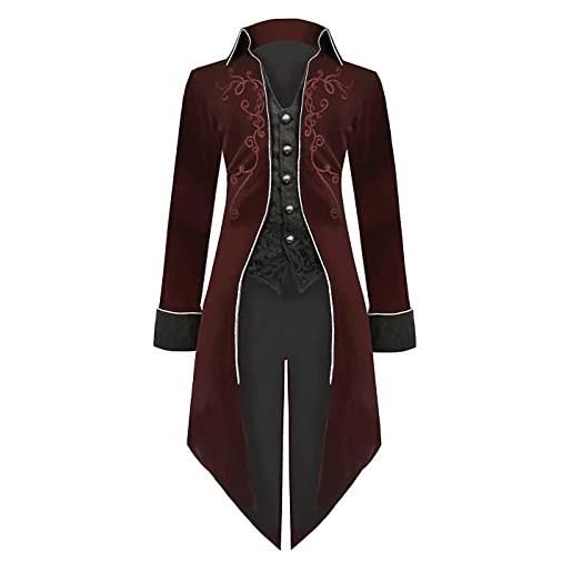 jakloz giacca da uomo medievale steampunk, cappotto gotico frack, rinascimentale, retrò, da cortile vittoriano, per halloween, pirati, vampiro, cosplay, costumi da uomo (rosso, 3xl)