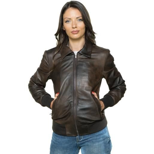 Leather Trend cloe - bomber donna testa di moro in vera pelle