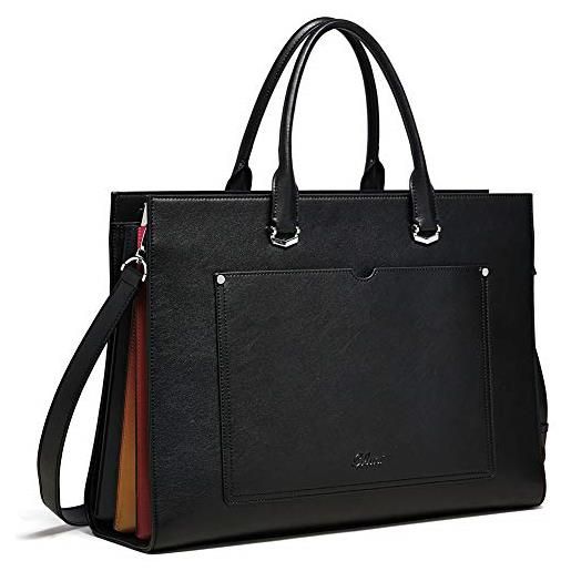 CLUCI ventiquattrore donna borsa pelle lavoro grande borsa da viaggio borsa a tracolla misura laptop 15.6 pollici nero