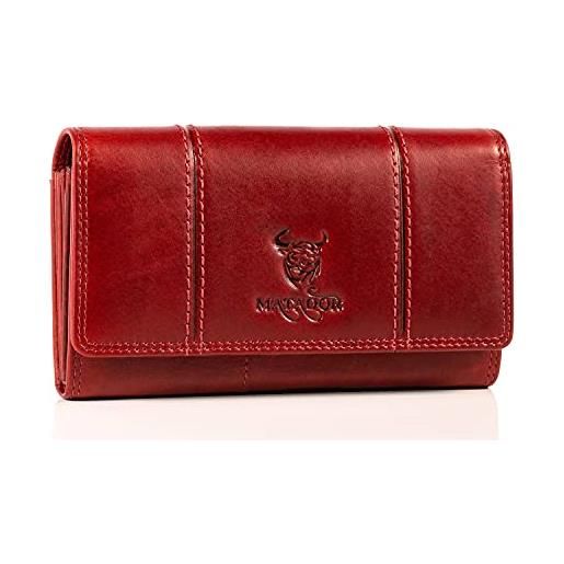 Matador portafoglio donna rosso - vera pelle con 16 slot per carte di credito | protezione rfid approvata da tüv | portafoglio donna grande | portafoglio donna