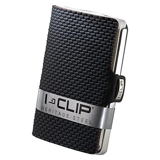 I-CLIP portafoglio in acciaio inossidabile con fermasoldi intercambiabili - portafoglio sottile - portafoglio in pelle - portacarte in acciaio inossidabile- milanaise lucido nero lucido