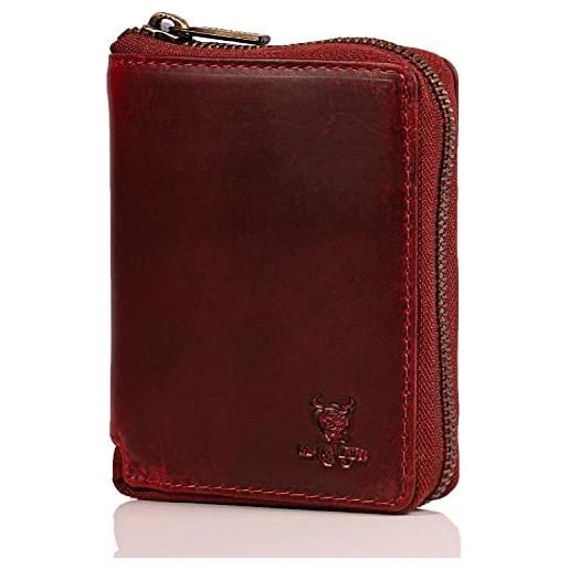 Matador® portafoglio in pelle da uomo con cerniera rosso tüv testato rfid protezione blocker portafoglio da donna