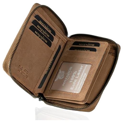 Matador® granada portafoglio in vera pelle portafoglio da donna portafoglio da uomo zipper in metallo con protezione rfid testata tüv e blocco nfc