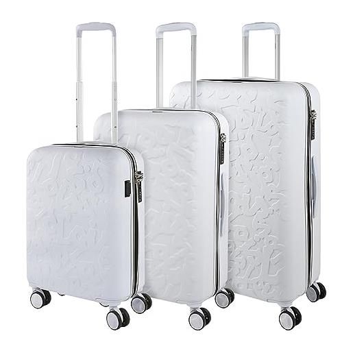 Lois - set valigie - set valigie rigide offerte. Valigia grande rigida, valigia media rigida e bagaglio a mano. Set di valigie con lucchetto combinazione tsa 171100, bianco
