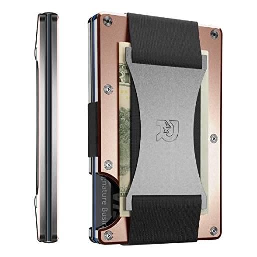 The Ridge minimalist slim wallet for men - porta carte di credito tasca frontale con blocco rfid - portafogli uomo piccolo in metallo alluminio con cinturino per contanti (oro rosa)