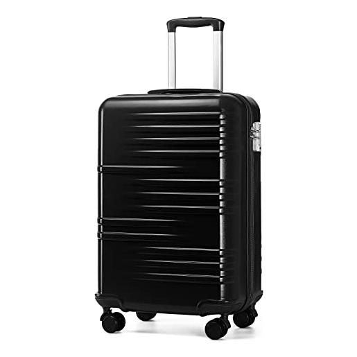 British Traveller valigia trolley rigida bagaglio a mano da viaggio abs+pc leggero con tsa lucchetto (54cm, nero)