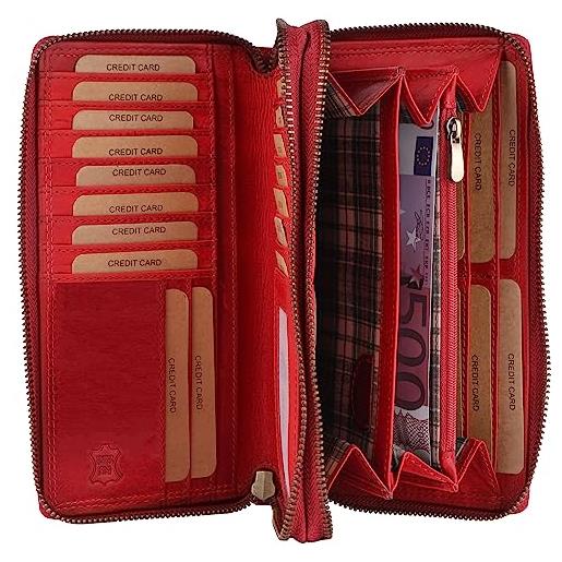 Benthill donna portafoglio in vera pelle xxl - portamoneta large con protezione rfid - portafogli vintage con numerosi scomparti per carte di credito, inclusa confezione regalo, color: rosso
