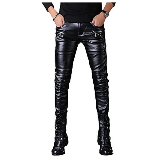 Idopy pantaloni da motociclo da uomo rock punk hip hop in ecopelle, nero 149, l